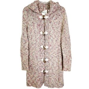 Kenji Multicolored Horn Buckle Hooded Heavyweight Midi Cardigan Sweater Womens M